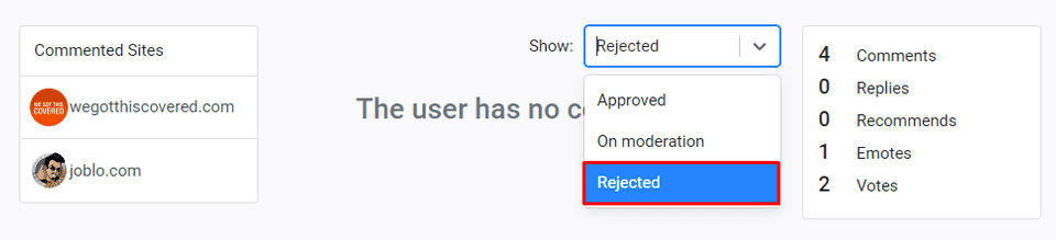 my comments rejected