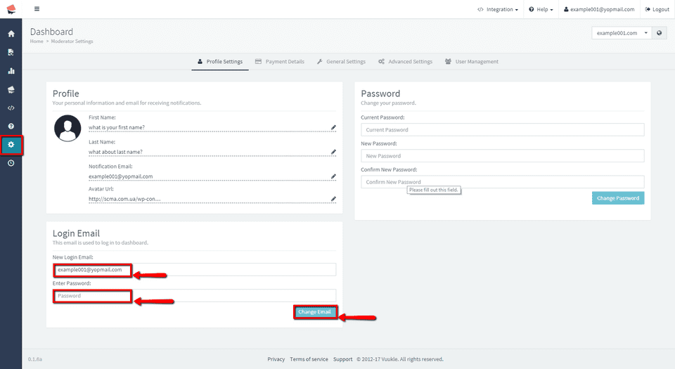 change Vuukle login email 02