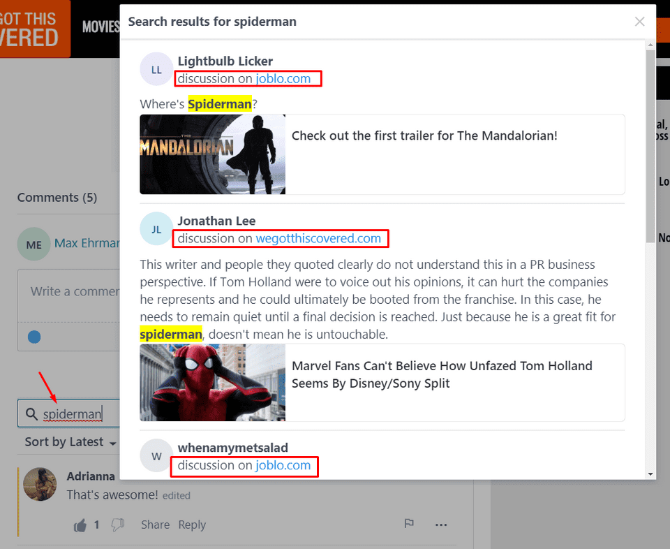 search for comments 2