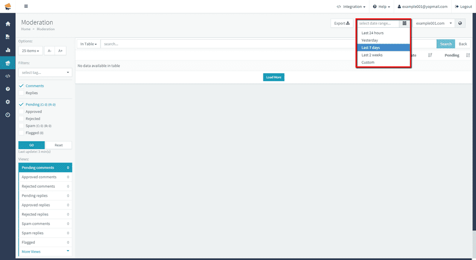moderate comments 12 - date range