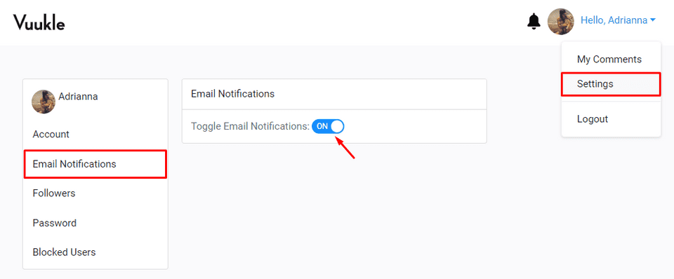 email notifications